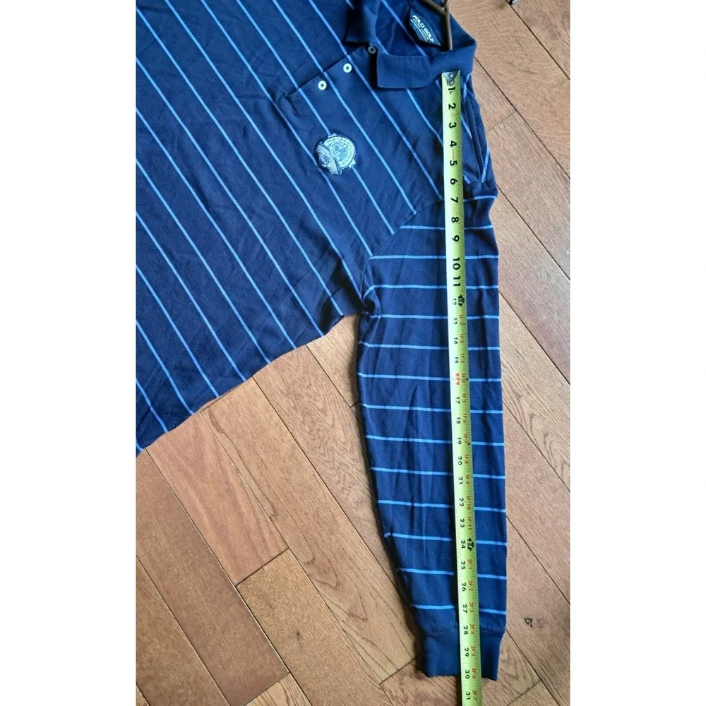 RALPH LAUREN Cotton Polo Golf Shirt  Long Sleeve Blue Striped Size LARGE